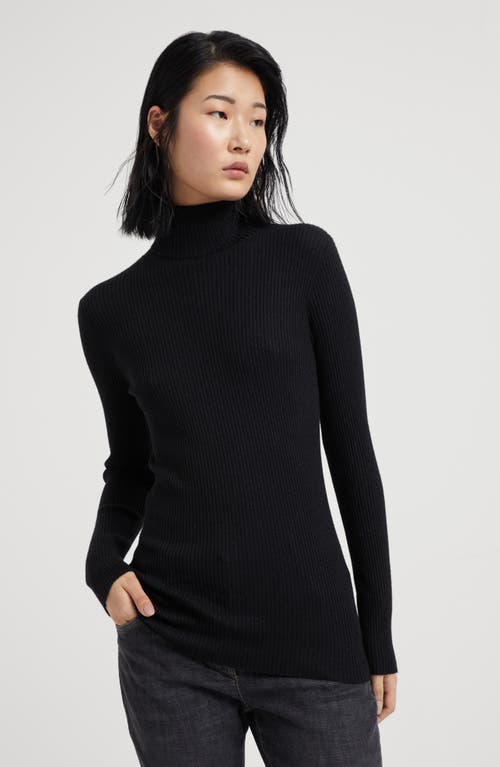 Brunello Cucinelli Women's Lightweight Turtleneck Sweater In Sparkling Cashmere And Silk Rib Knit In Black