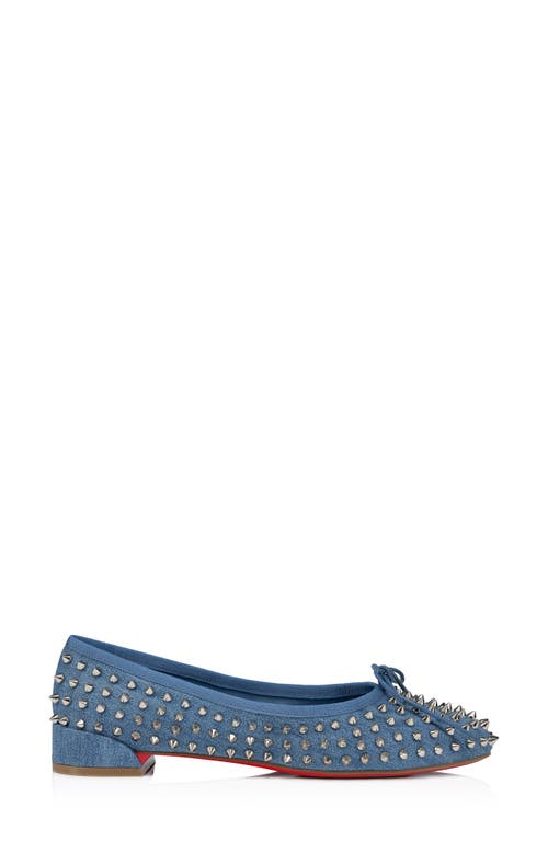 Shop Christian Louboutin Sweetie Jane Spikes Denim Flat In Blue/silver/lin Jeans