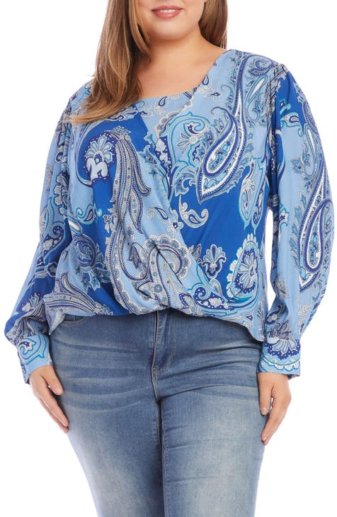 Paisley Crossover Long Sleeve Top (Plus)