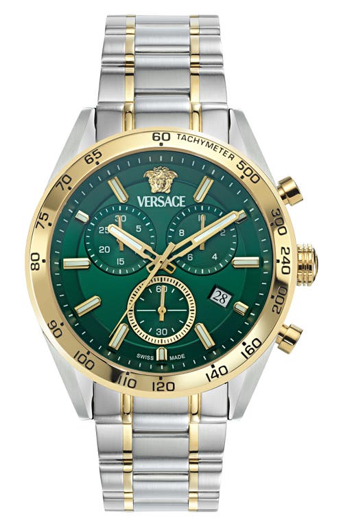 Shop Versace V-code Chronograph Bracelet Watch, 41mm In Ip Two Tone Green