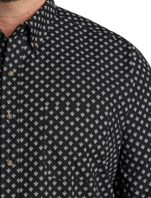 Shop Harbor Bay By Dxl Easy-care Medallion Print Sport Shirt In Black/grey