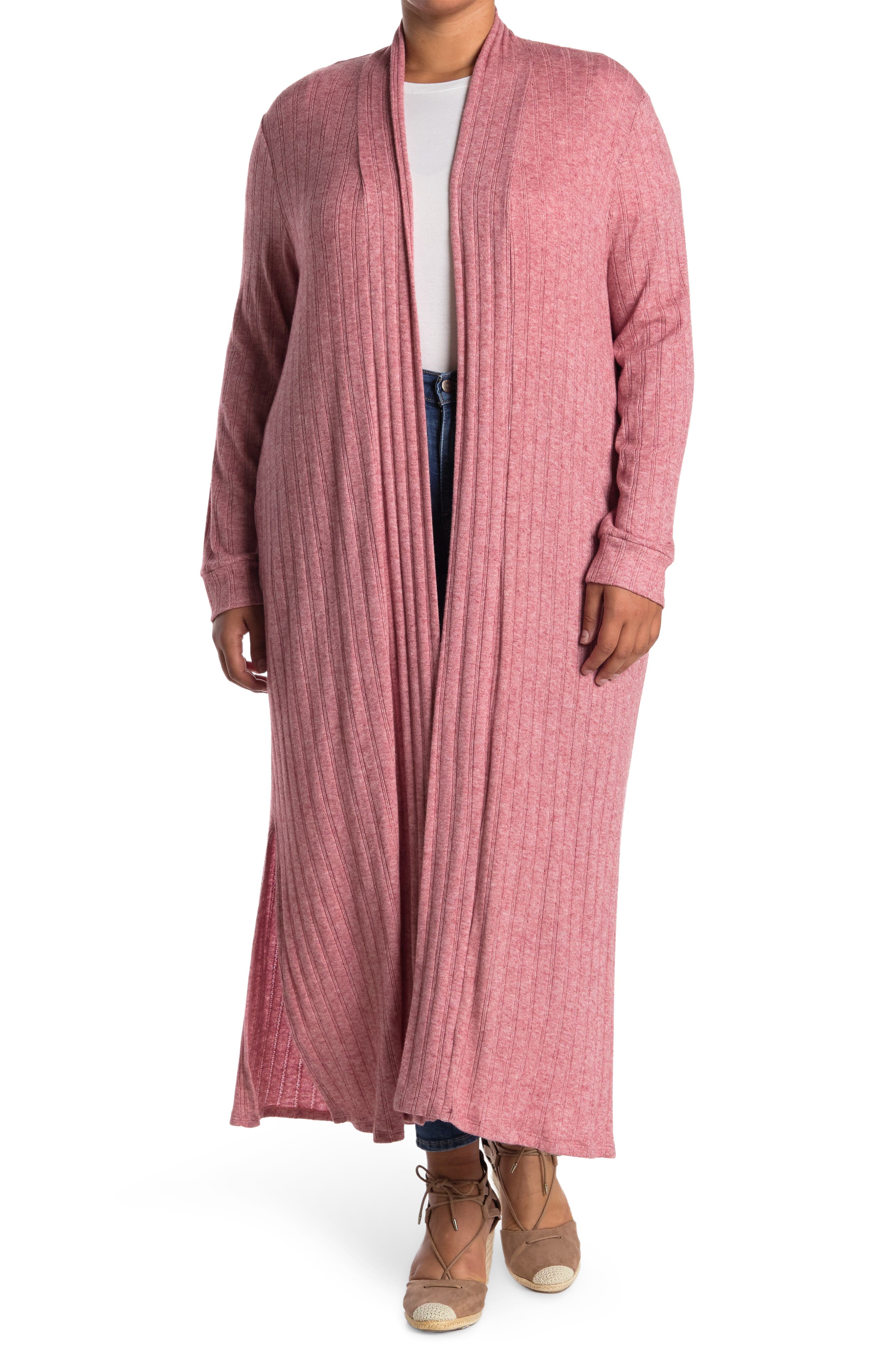Baea Ribbed Knit Long Line Duster Cardigan In Mauve