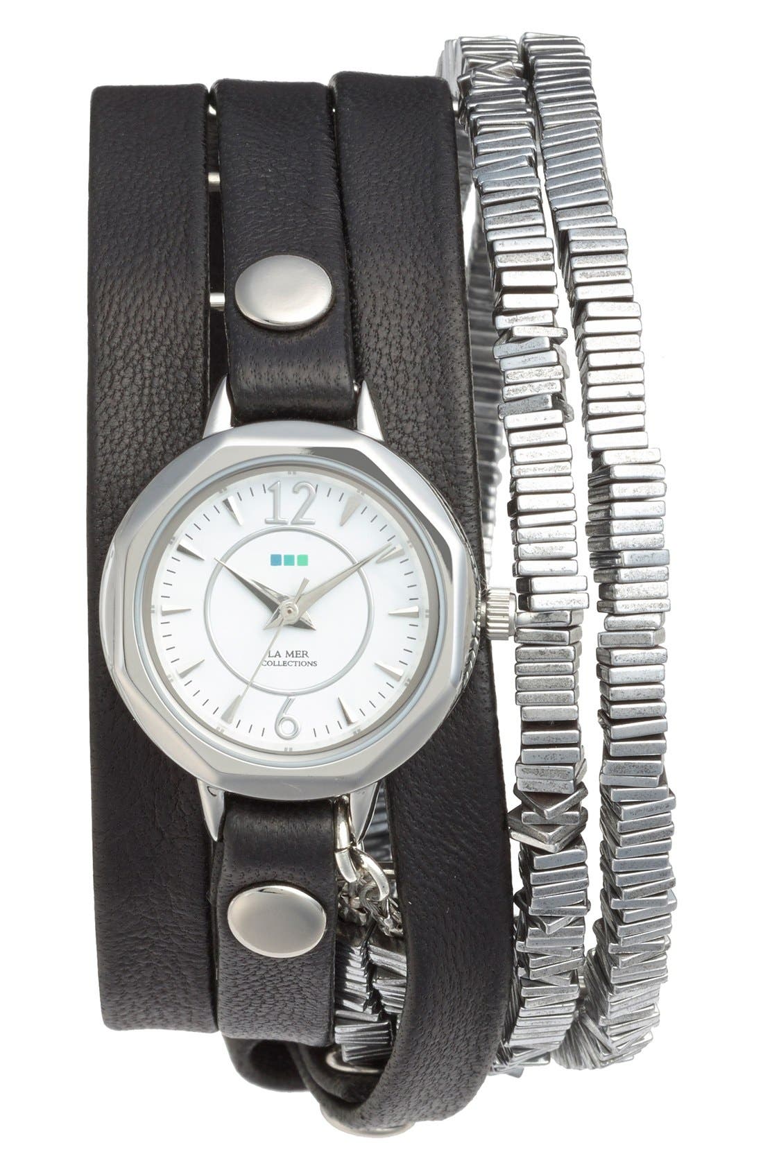 La Mer Collections 'Highline' Leather & Stone Wrap Watch, 19mm Nordstrom