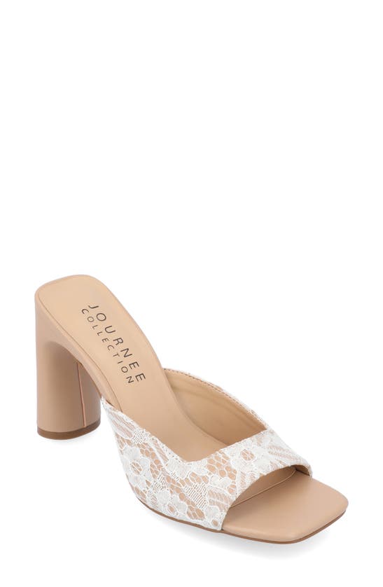 Journee Collection Daivia Lace Block Heel Sandal In Tan