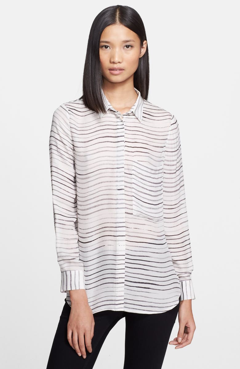 HAUTE HIPPIE Stripe Silk Blouse, Main, color, SWAN/ BLACK