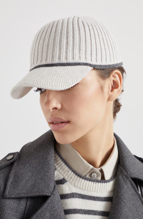 Shop Brunello Cucinelli Baseball Cap With Monili In Pearl Grey