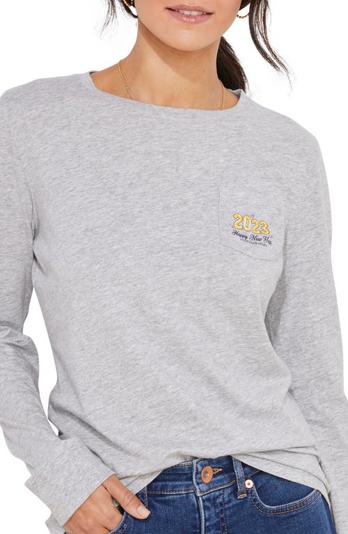 vineyard vines New Years Champagne Long Sleeve Graphic Tee in Light Grey Heather