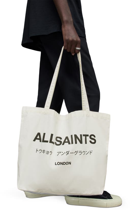 Shop Allsaints Underground Cotton Tote In Chalk/ Black
