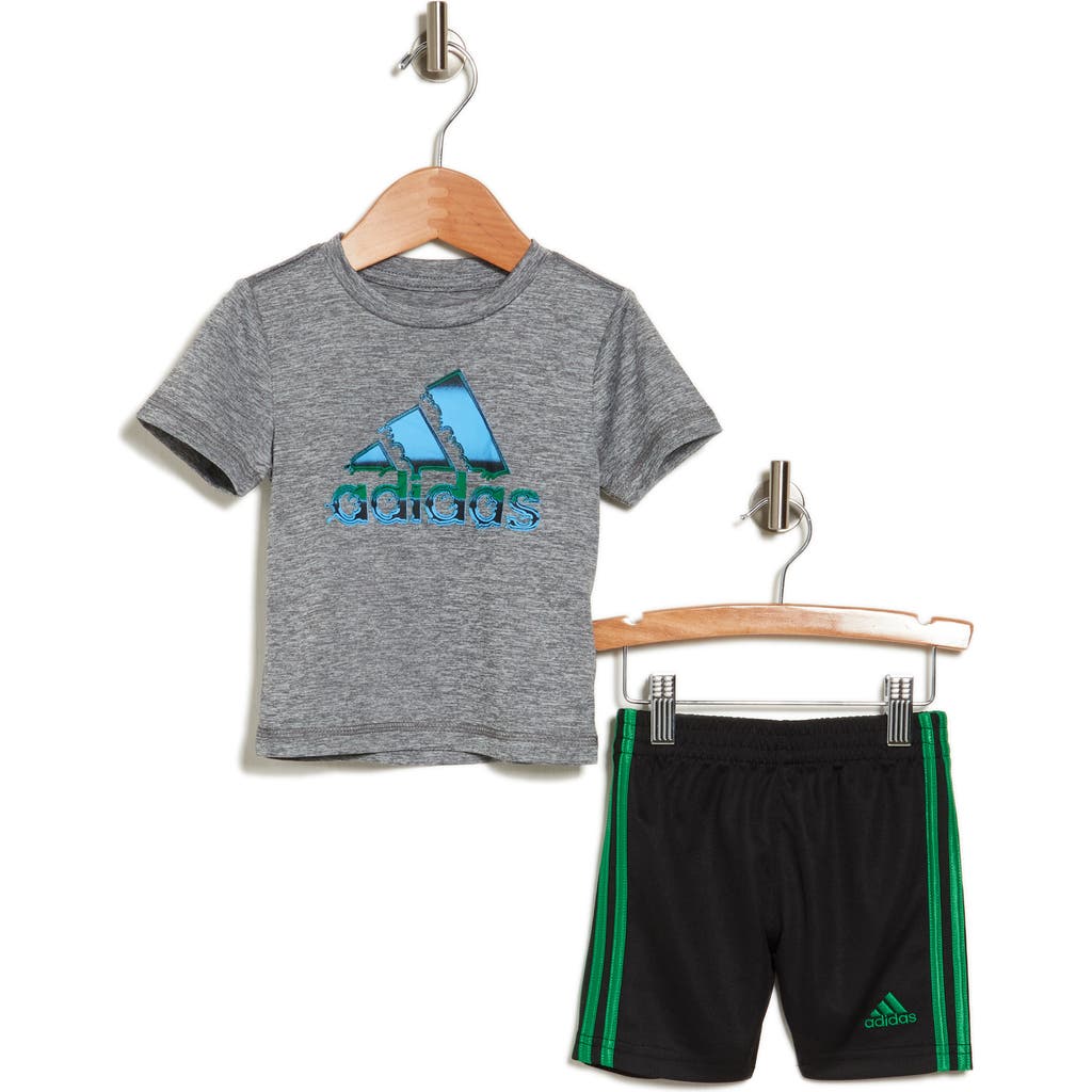 Shop Adidas Originals Adidas Logo T-shirt & 3-stripes Shorts Set In Charcoal Grey