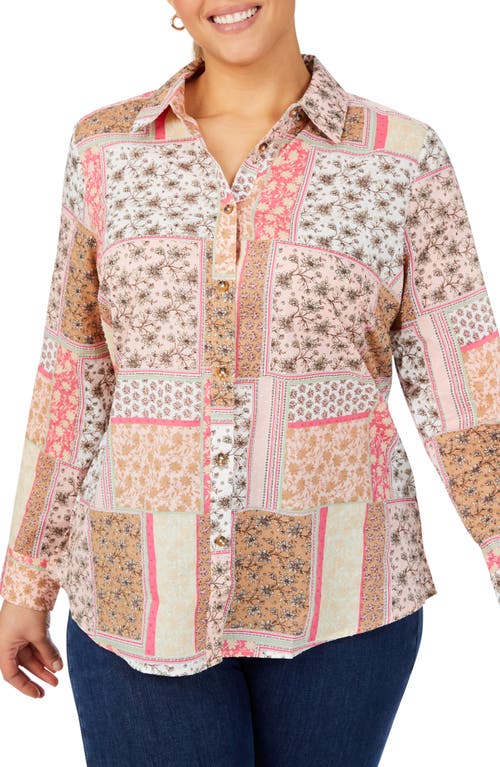 Foxcroft Ava Antique Scarf Cotton Button-Up Shirt in Pink Rosato at Nordstrom, Size 24W