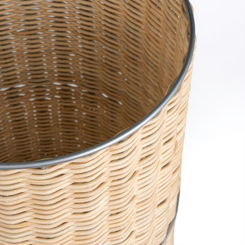 Happimess Cecil Modern Faux Wicker Cylinder Waste Basket In Natural/silver
