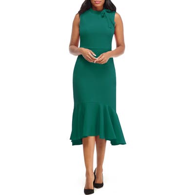 Maggy London Bow Detail Flounce Midi Dress, Green