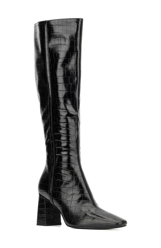 Torgeis Angelica Croc Embossed Tall Boot In Black