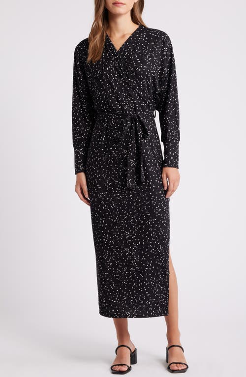 Shop Loveappella Long Sleeve Faux Wrap Dress In Black