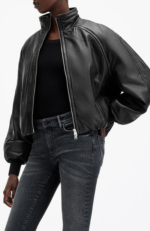 Shop Allsaints Rowan Funnel Neck Leather Bomber Jacket In Black