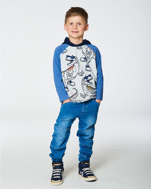 Shop Deux Par Deux Boy's Raglan Hooded T-shirt Gray Mix And Blue In Light Grey Mix