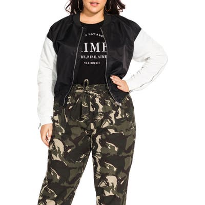 Plus Size City Chic Noir Blanc Varsity Jacket, Black