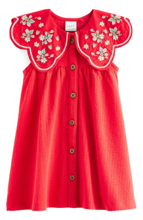 Shop Next Kids' Embroidered Collar Cotton Dress In Red