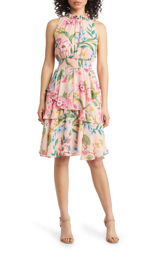 Eliza J Floral Sleeveless Smock Waist Dress In Blush Modesens 7976