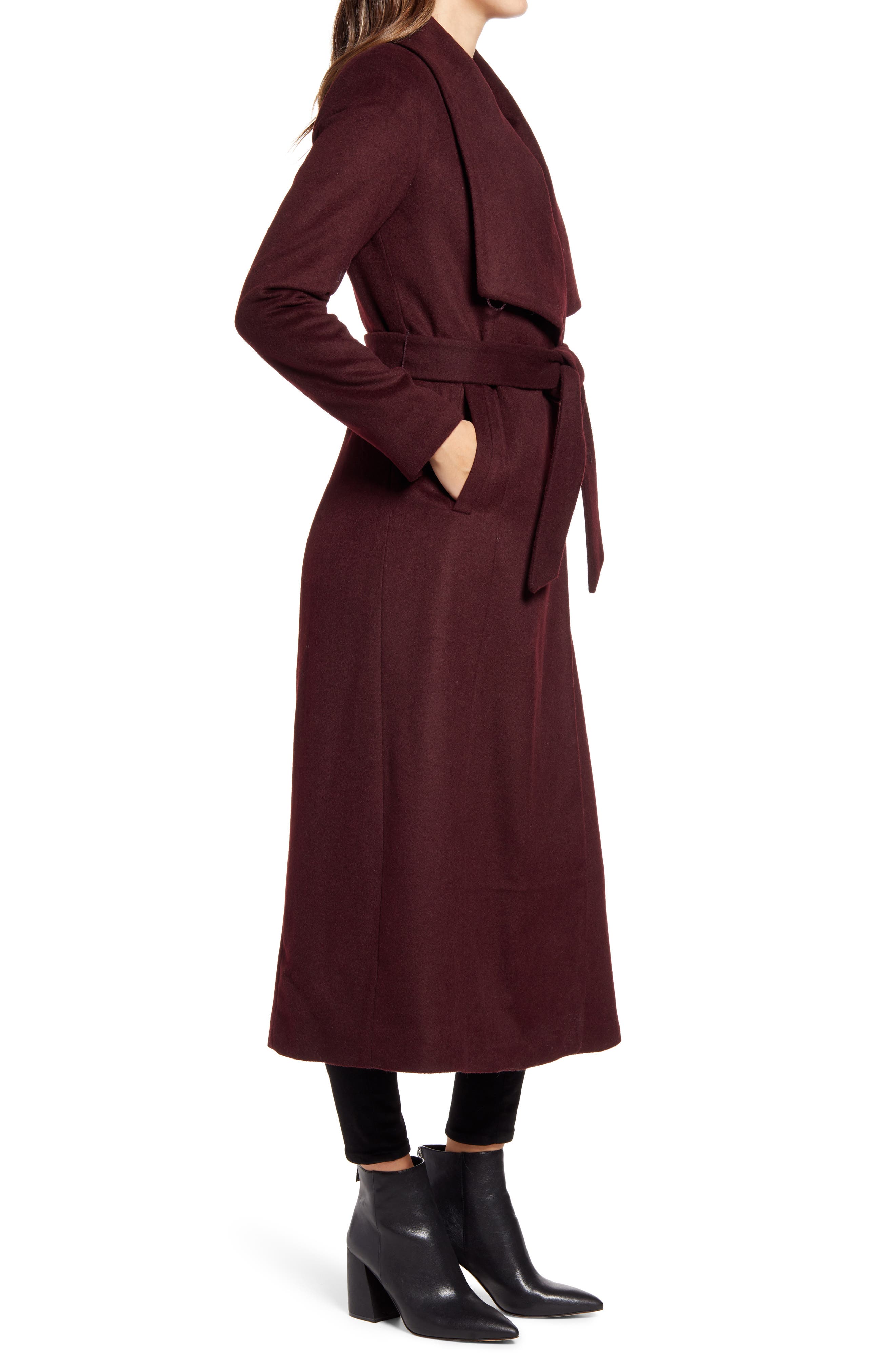 cole haan signature tie waist wool blend wrap coat