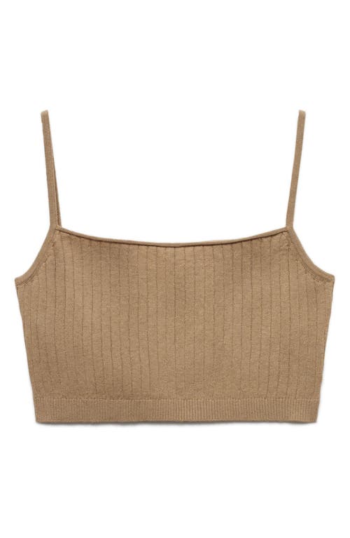 Shop Mango Rib Knit Crop Camisole In Light/pastel Brown