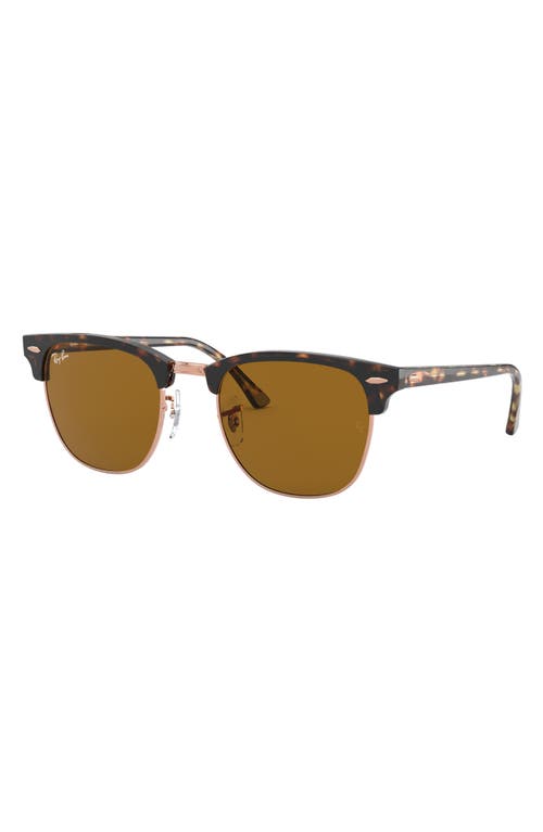 Shop Ray Ban Ray-ban Clubmaster 51mm Square Sunglasses In Shiny Havana/brown