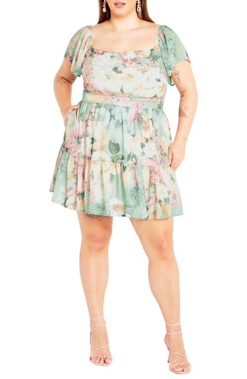 Shop City Chic Reece Floral Print Tiered Dress In Water Angel