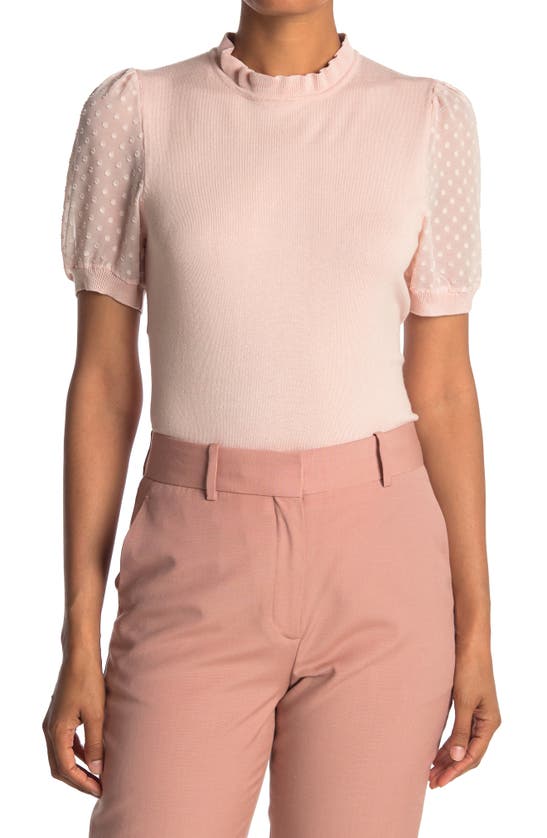 Adrianna Papell Short Puff Sleeve Sweater Top In Pearl Blush