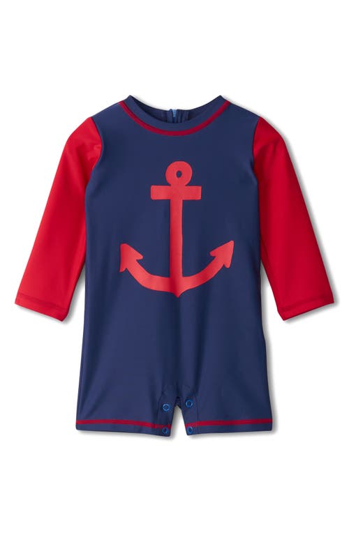 Hatley Nautical Anchor Long Sleeve One-Piece Rashguard Swimsuit Medieval Blue at Nordstrom,