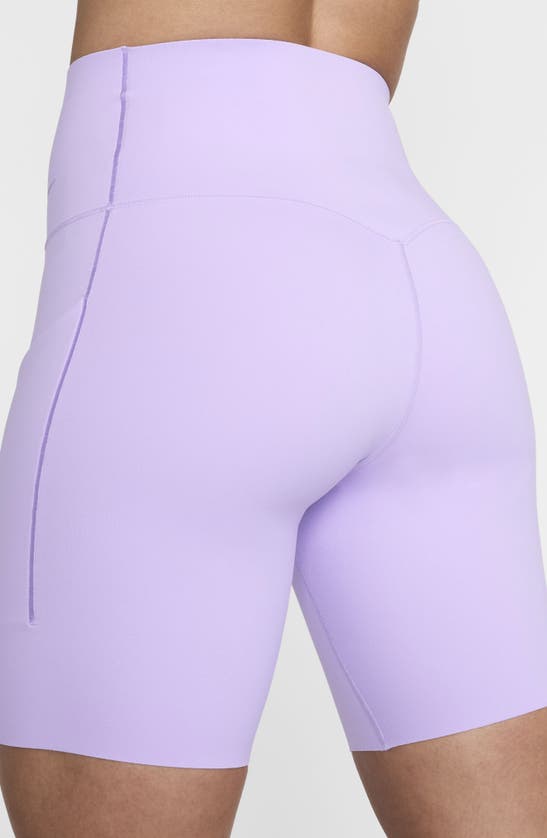 Shop Nike Dri-fit High Waist Bike Shorts In Lilac Bloom/black