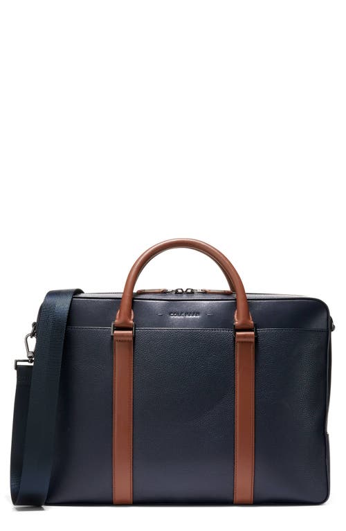 Cole Haan Triboro Leather Briefcase In Navy/new British Tan