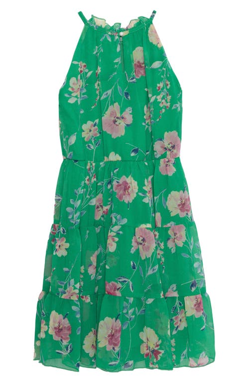 Shop Speechless Kids' Floral Chiffon Dress In Green/pink