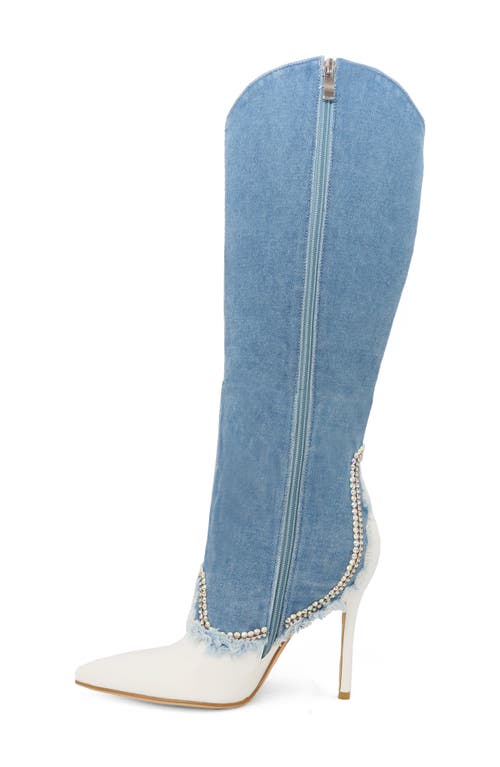 Yoki Nylan Embellished Denim Western Boot In Denim