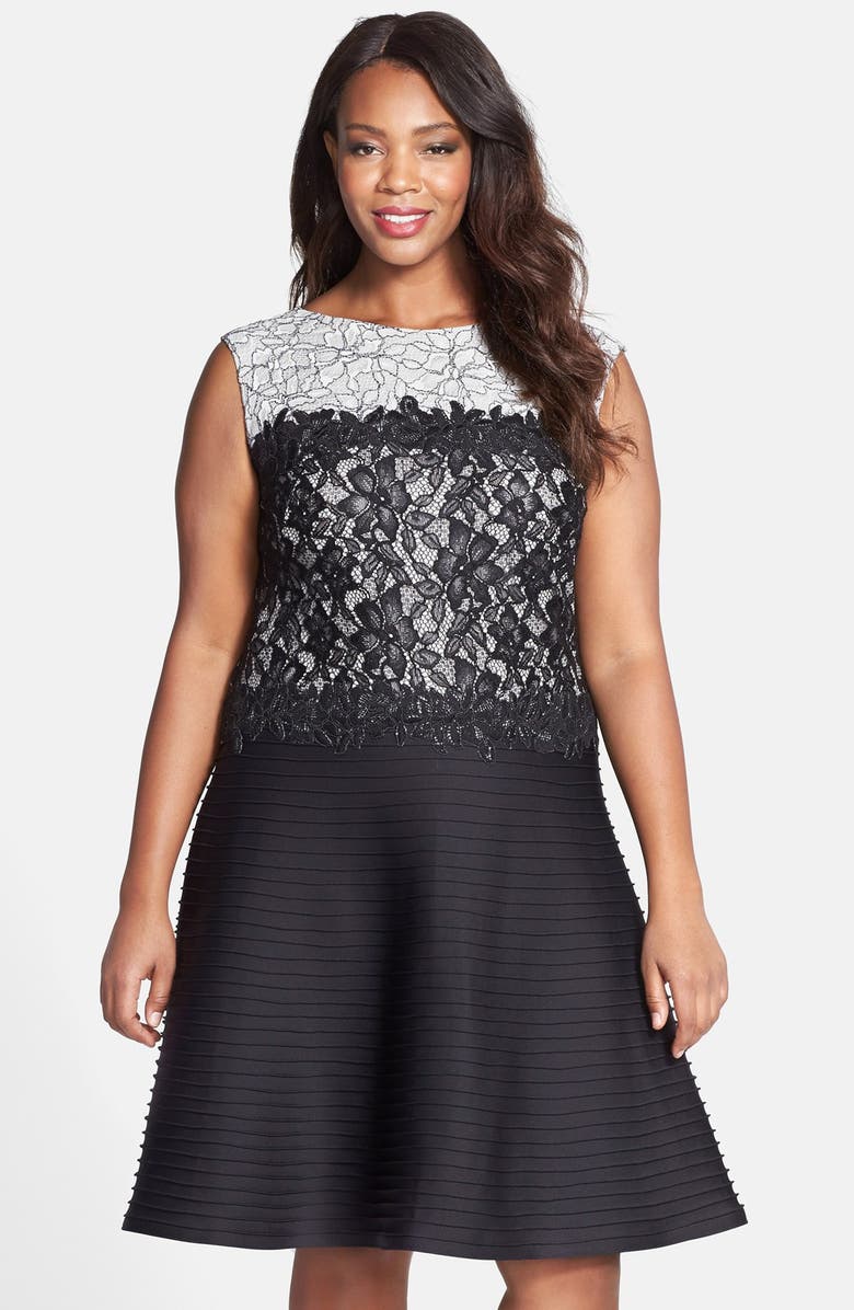 Tadashi Shoji Fit & Flare Dress with Two-Tone Lace (Plus Size) | Nordstrom