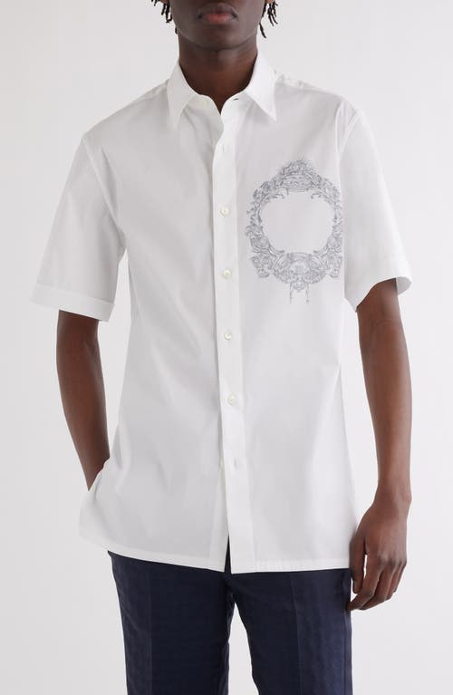 Givenchy Military Short Sleeve Cotton Blend Button-up Shirt In White