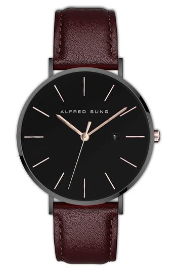 Alfred Sung Metropolitan Leather Strap Watch, 42mm In Brown