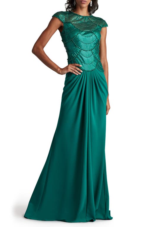 Tadashi Shoji Sequin Illusion Neck Gown Bamboo at Nordstrom,