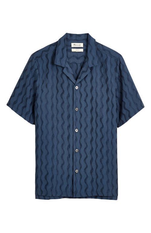 Madewell Wavy Stripe Short Sleeve Button-Up Camp Shirt in Warm Midnight at Nordstrom, Size X-Small