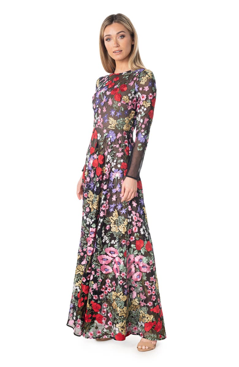 Dress the Population Ava Floral Embroidered Long Sleeve Gown | Nordstrom