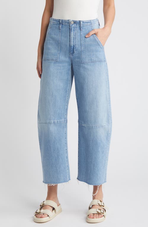 Utility Raw Hem Crop Barrel Jeans in Powder Blue