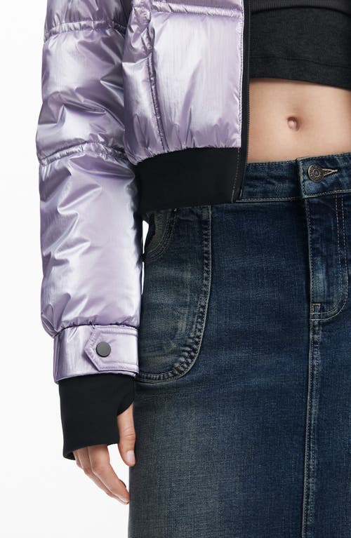 Desigual Metallic Quilted Coat In Purple