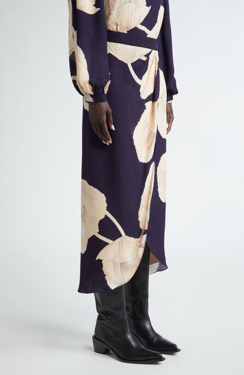 Shop Johanna Ortiz Naturalism Silk Wrap Skirt In Opium Florals/navy/ecru