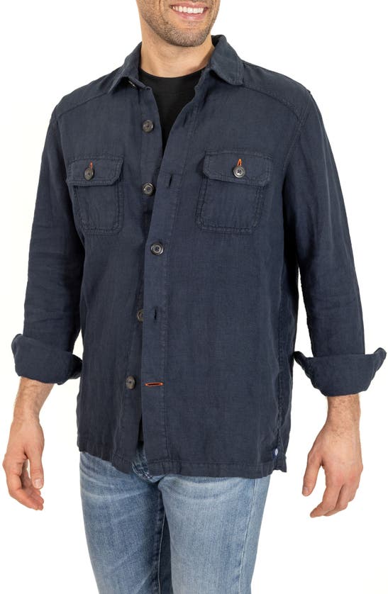 Shop Pino By Pinoporte Linen Overshirt In Navy