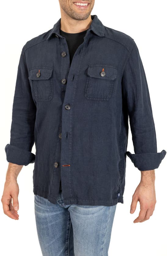 Pino By Pinoporte Linen Overshirt In Navy