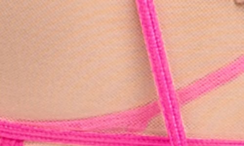 Shop Mapalé Mapale Mesh Bra, G-string & Garter Belt Set In Medium Beige/neon