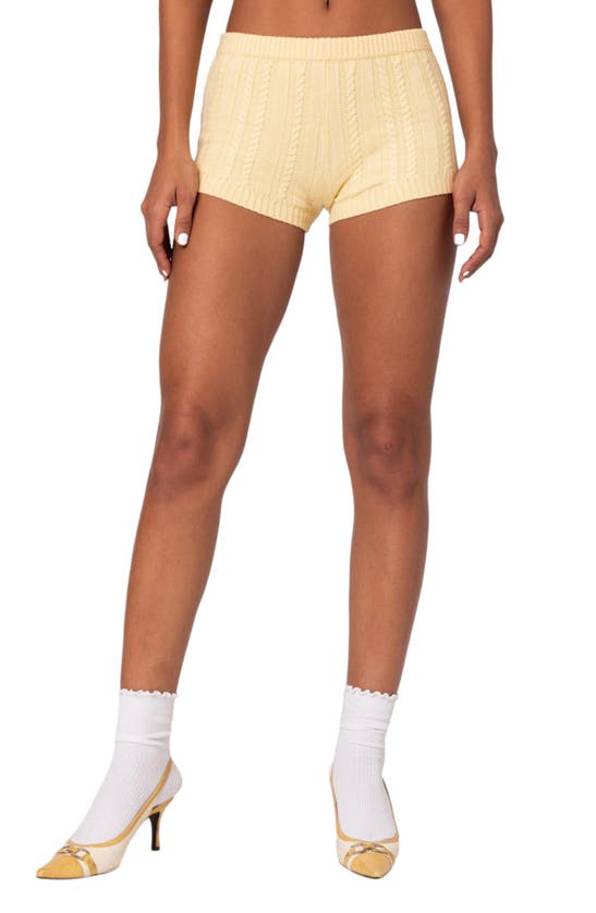 Shop Edikted Raegan Cable Stitch Shorts In Yellow