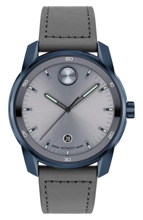 Shop Movado Bold Verso Leather Strap Watch, 42mm In Gray