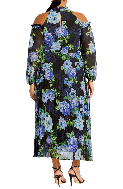 City Chic Promise Floral Cold Shoulder Long Sleeve Maxi Dress In Blue Blooms