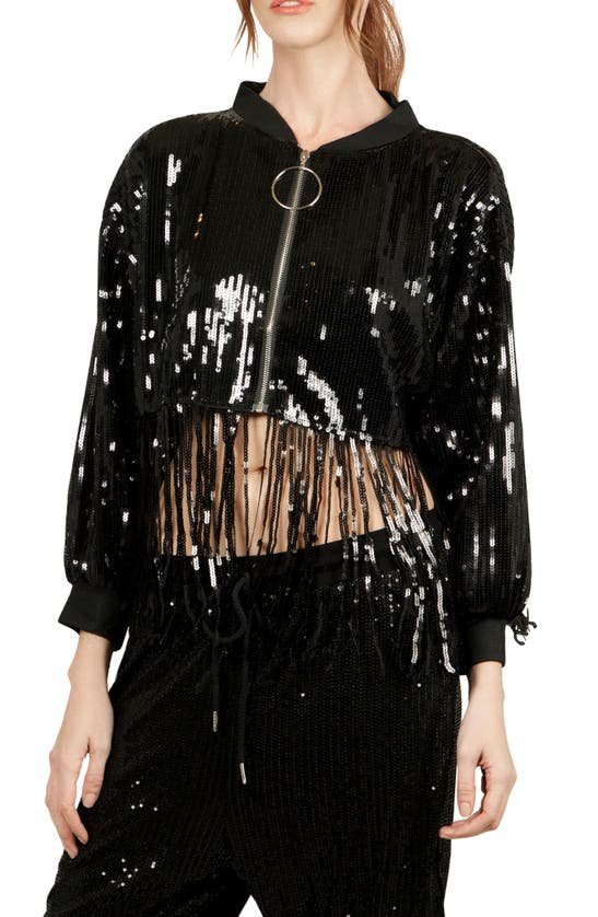 Nikki Lund Oversize Sequin Fringe Hem Jacket In Black
