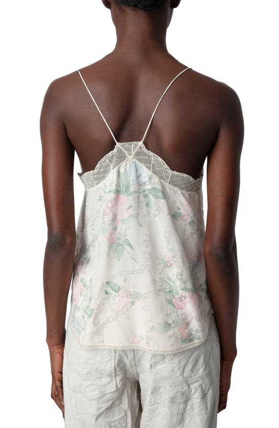 Shop Zadig & Voltaire Christy Jac Chains Faded Lace Trim Silk Camisole In Mastic